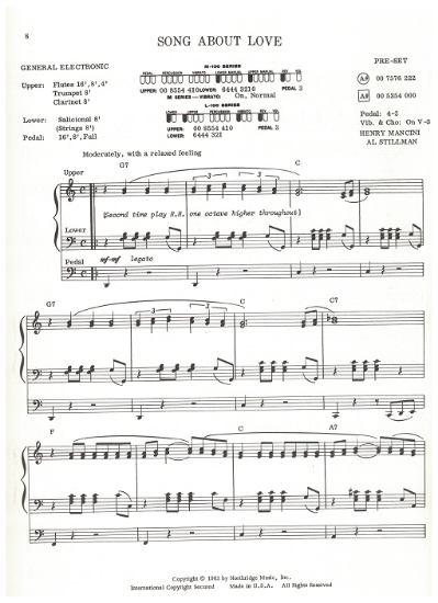 Picture of Song About Love, Henry Mancini, organ solo, sheet music