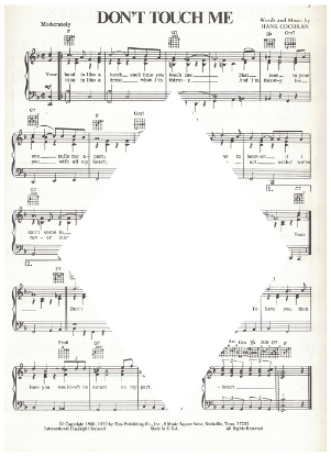 Picture of Don't Touch Me, Hank Cochran, recorded by T. G. Sheppard, sheet music