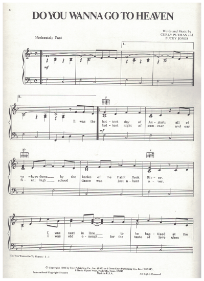 Picture of Do You Wanna Go to Heaven, Curly Putman & Bucky Jones, recorded by T. G. Sheppard, sheet music
