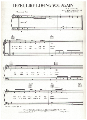 Picture of I Feel Like Loving You Again, Sonny Throckmorton & Bobby Braddock, recorded by T. G. Sheppard, sheet music