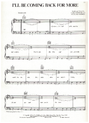 Picture of I'll Be Coming Back for More, Curly Putman & Sterling Whipple, recorded by T. G. Sheppard, sheet music