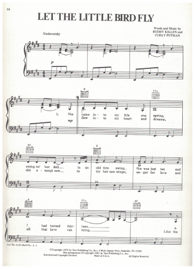 Picture of Let the Little Bird Fly, Curly Putman & Buddy Killen, recorded by T. G. Sheppard, sheet music