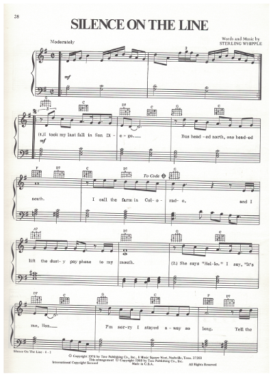 Picture of Silence on the Line, Sterling Whipple, recorded by T. G. Sheppard, sheet music