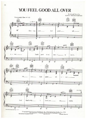 Picture of You Feel Good All Over, Sonny Throckmorton, recorded by T. G. Sheppard, sheet music