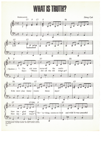 Picture of What is Truth, written & recorded by Johnny Cash, sheet music