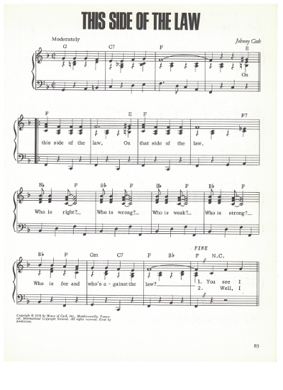 Picture of This Side of the Law, written & recorded by Johnny Cash, sheet music