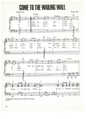 Picture of Come to the Wailing Wall, written & recorded by Johnny Cash, sheet music