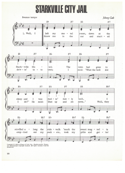 Picture of Starkville City Jail, written & recorded by Johnny Cash, sheet music