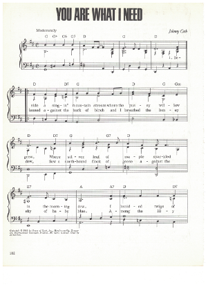 Picture of You Are What I Need, written & recorded by Johnny Cash, sheet music