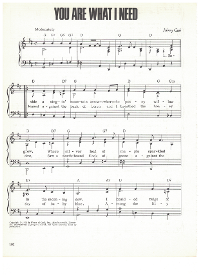 Picture of You Are What I Need, written & recorded by Johnny Cash, sheet music