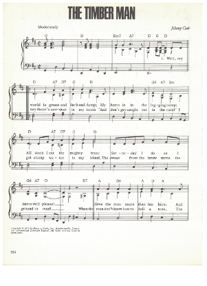 Picture of The Timber Man, written & recorded by Johnny Cash, sheet music