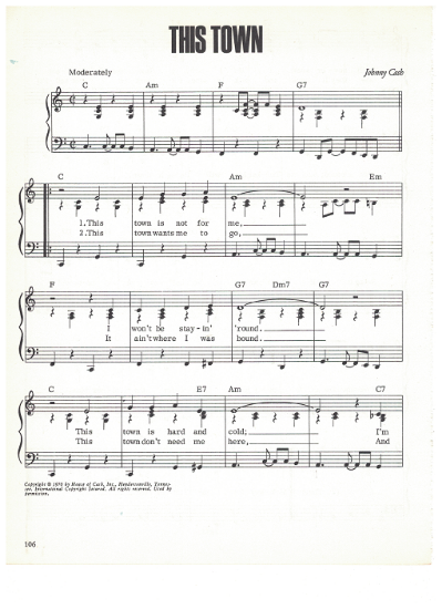 Picture of This Town, written & recorded by Johnny Cash, sheet music