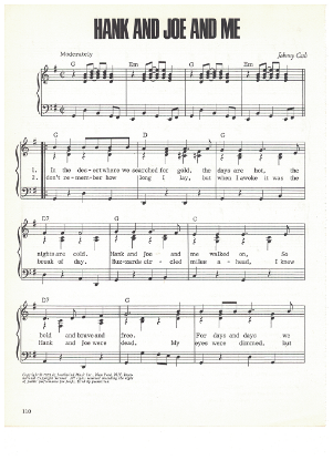 Picture of Hank and Joe and Me, written & recorded by Johnny Cash, sheet music