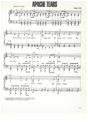 Picture of Apache Tears, written & recorded by Johnny Cash, sheet music