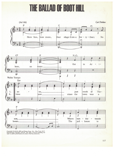 Picture of The Ballad of Boot Hill, Carl Perkins, recorded by Johnny Cash, sheet music