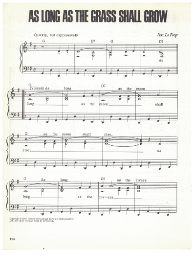Picture of As Long as the Grass Shall Grow, Peter La Farge, recorded by Johnny Cash, sheet music