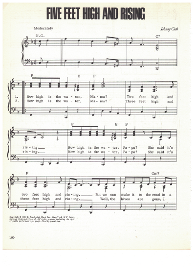 Picture of Five Feet High and Rising, written & recorded by Johnny Cash, sheet music