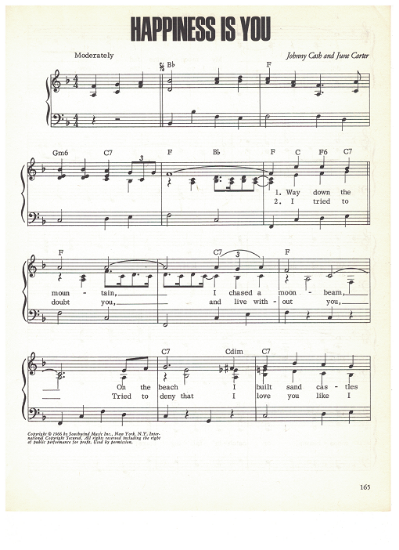 Picture of Happiness is You, written & recorded by Johnny Cash & June Carter, sheet music
