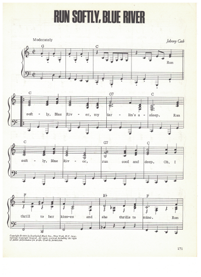 Picture of Run Softly Blue River, written & recorded by Johnny Cash, sheet music