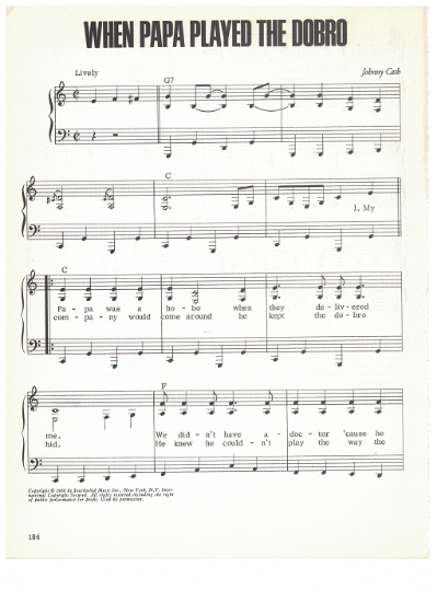 Picture of When Papa Played Dobro, written & recorded by Johnny Cash, sheet music