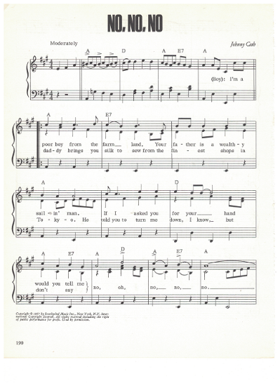 Picture of No No No, written & recorded by Johnny Cash, sheet music