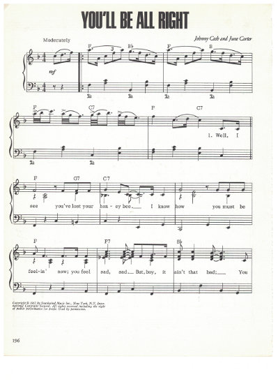 Picture of You'll Be All Right, written & recorded by Johnny Cash & June Carter, sheet music