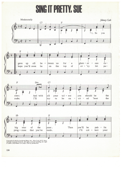 Picture of Sing It Pretty Sue, written & recorded by Johnny Cash, sheet music
