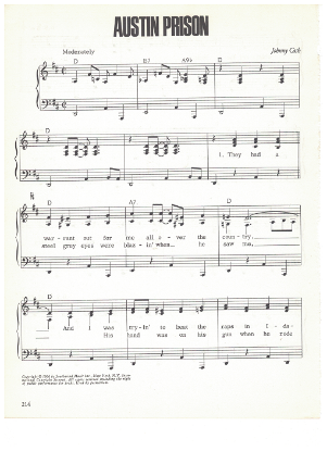 Picture of Austin Prison, written & recorded by Johnny Cash, sheet music