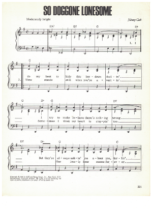 Picture of So Doggone Lonesome, written & recorded by Johnny Cash, sheet music