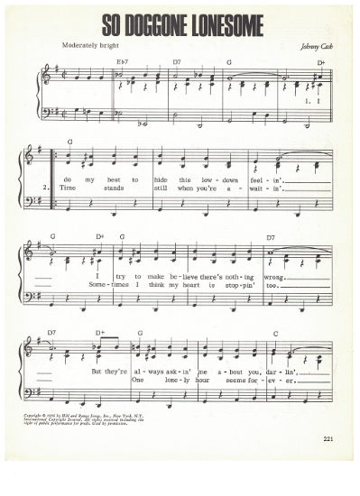 Picture of So Doggone Lonesome, written & recorded by Johnny Cash, sheet music