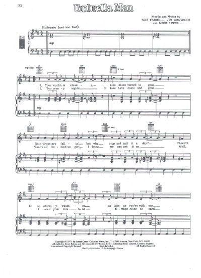Picture of Umbrella Man, Wes Farrell/ Jim Cretecos/ Mike Appel, recorded by David Cassidy & The Partridge Family, sheet music