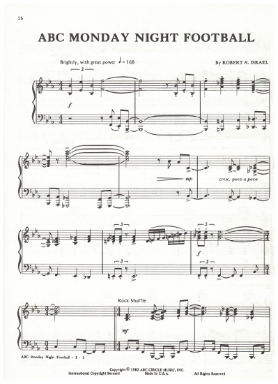 Picture of ABC Monday Night Football, Robert A. Israel, piano solo, sheet music