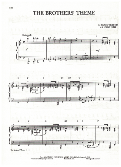 Picture of The Brothers' Theme, Theme from TV show "The Smothers Brothers", Mason Williams & Nancy Ames, piano solo, sheet music