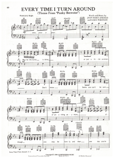 Picture of Every Time I Turn Around, theme from "Punky Brewster", Judy Hart Angelo & Gary Portnoy, sheet music