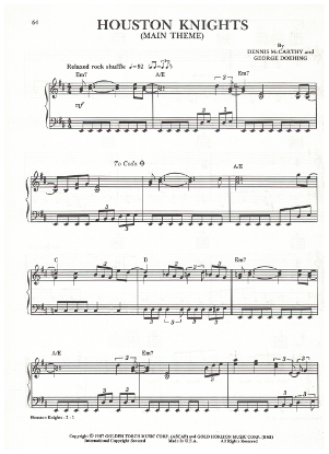 Picture of Houston Knights,  TV show title theme, Dennis McCarthy & George Doehing, piano solo, sheet music