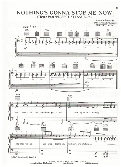Picture of Nothing's Gonna Stop Me Now, theme from "Perfect Strangers", Jesse Frederick & Bennett Salvay, sheet music