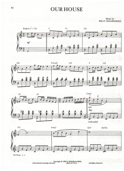 Picture of Our House, TV show title theme, Billy Goldenberg, piano solo, sheet music