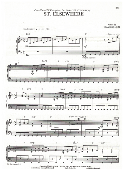 Picture of St. Elsewhere, TV show title theme, Dave Grusin, piano solo, sheet music