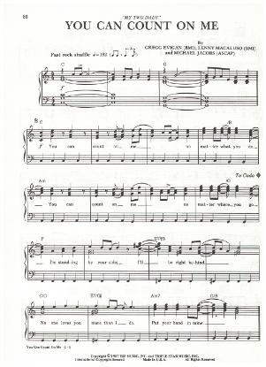 Picture of You Can Count on Me, from "My Two Dads", Gregg Evigan/ Lenny Macaluso/ Michael Jacobs, sheet music