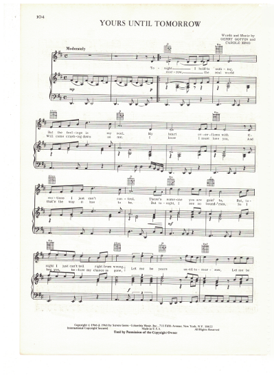Picture of Yours Until Tomorrow, Gerry Goffin & Carole King, recorded by Engelbert Humperdinck, sheet music