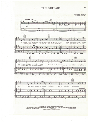 Picture of Ten Guitars, Gordon Mills, recorded by Engelbert Humperdinck, sheet music