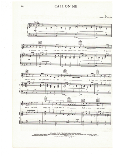 Picture of Call on Me, Gordon Mills, recorded by Engelbert Humperdinck, sheet music