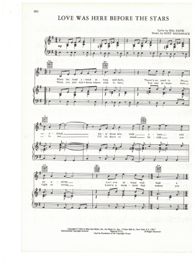Picture of Love Was Here Before the Stars, Hal David & Burt Bacharach, recorded by Engelbert Humperdinck, sheet music