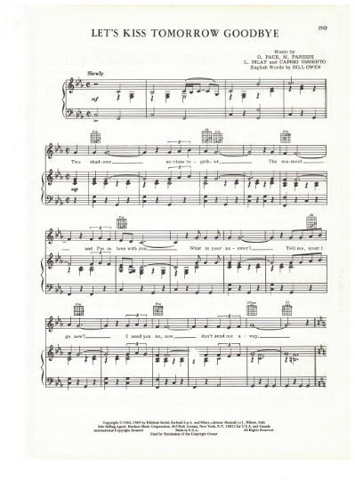 Picture of Let's Kiss Tomorrow Goodbye, D. Pace/ M. Panzeri/ L. Pilat/ Caprio Umberto, recorded by Engelbert Humperdinck, pdf copy 