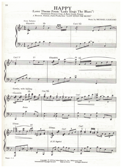 Picture of Happy, Love Theme from "Lady Sings the Blues", Michel Legrand, piano solo, sheet music