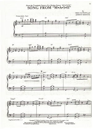 Picture of Song from "Mash", Aike Altman & Johnny Mandel, piano solo, sheet music