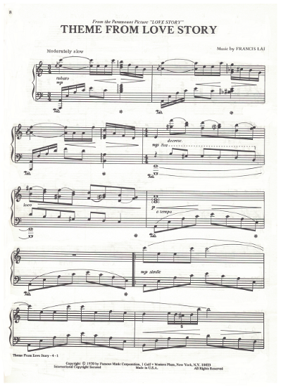 Picture of Theme from Love Story, Francis Lai, piano solo, sheet music