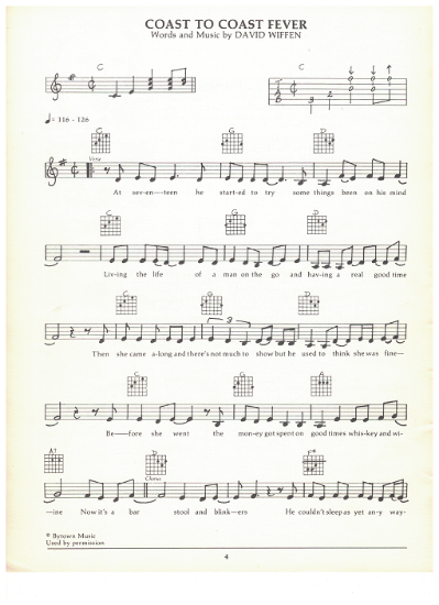 Picture of Coast to Coast Fever, David Wiffen, guitar/vocal, sheet music, pdf copy 