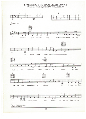 Picture of Sweeping the Spotlight Away, Murray McLauchlan, guitar/vocal, sheet music
