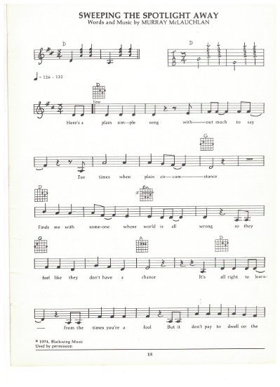 Picture of Sweeping the Spotlight Away, Murray McLauchlan, guitar/vocal, sheet music